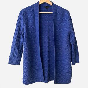 Talbots Cotton Open Front Cable Knit Cardigan Blue XS